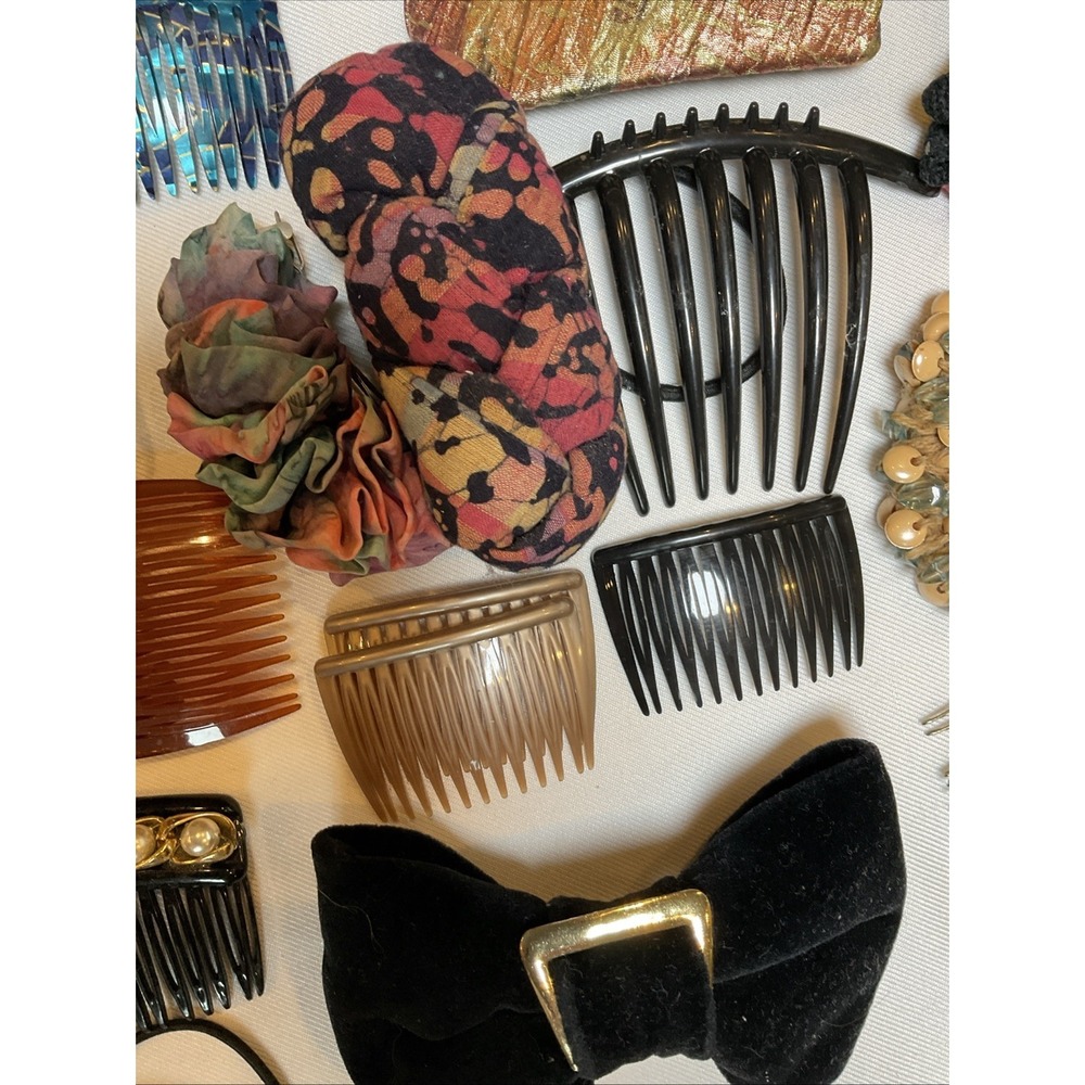 Vintage Hair Accessory Lot Of 36 Barrettes Combs Banana Clip Band Wraps 1980s - Picture 7 of 12